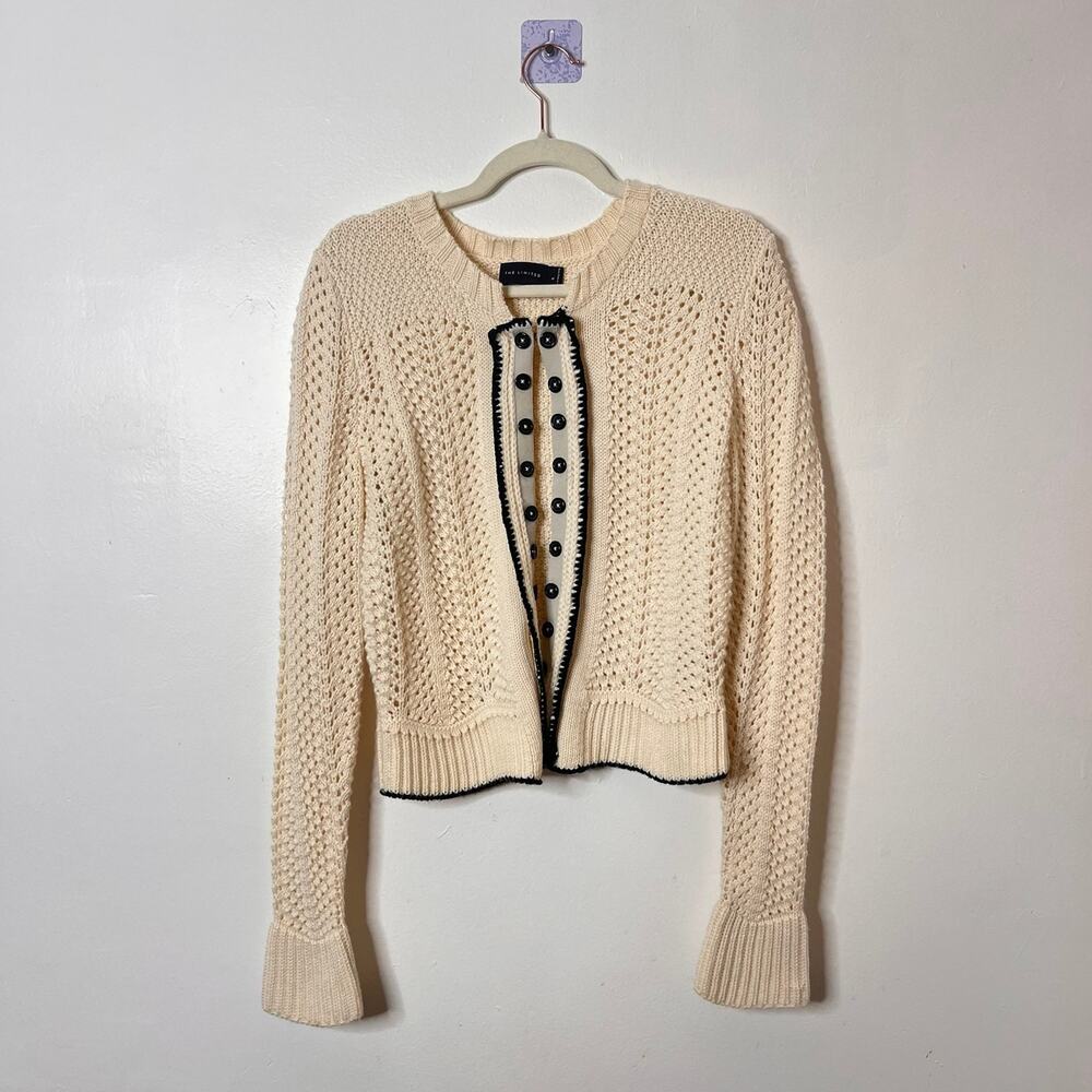 THE LIMITED Cream Cardigan with Black Accents Size M